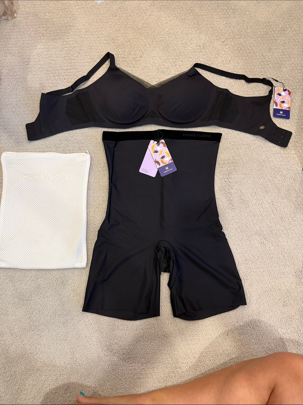 Honeylove Black Shaper Bra and High-Waist Shaping Shorts Set